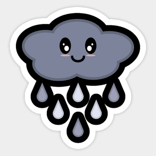 Kawaii Cute Happy Stormy Rain Cloud in Black Sticker